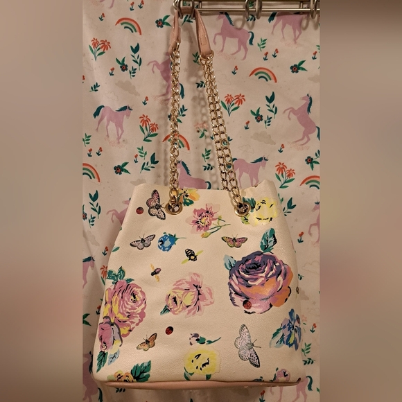 Y2K Betsey Johnson Hopelessly Romantic Vegan Floral Bee Butterfly Bucket Purse - Picture 3 of 10